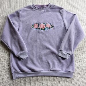 VTG Haband Sweatshirt Layered Collar Purple Embroidered Flowers Women’s Medium